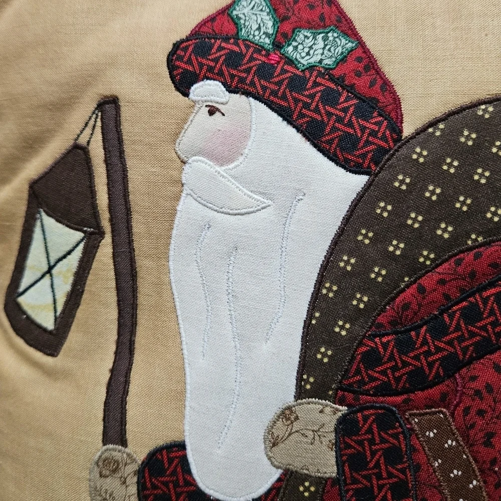 Vintage Santa Holiday Pillow with Red and Cream Accents